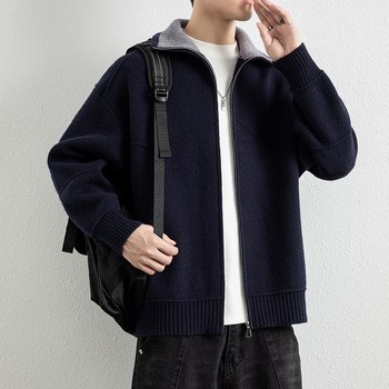 Мъжки кардиган, минималистичен стил, свободен силует, яка, акрилен материал