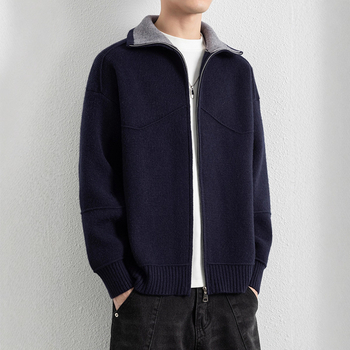 Мъжки кардиган, минималистичен стил, свободен силует, яка, акрилен материал
