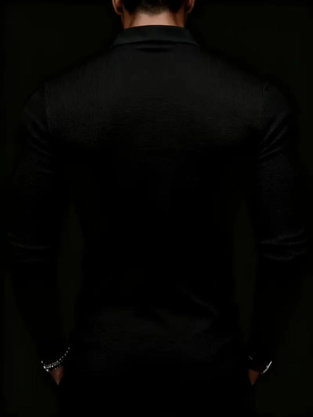 Vyriski ilgomis rankovėmis polo Henley marškiniai, vafelinio audinio, grotelės raštas, patchwork detalės, 96% poliesteris