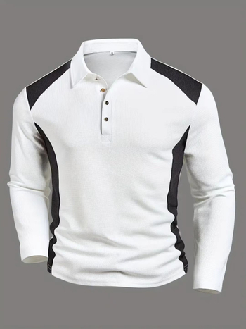 Vyriski ilgomis rankovėmis polo Henley marškiniai, vafelinio audinio, grotelės raštas, patchwork detalės, 96% poliesteris