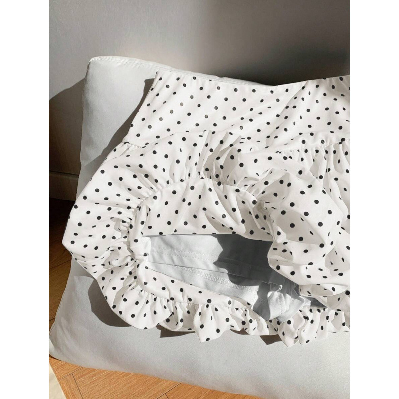 Fustă mini în A-line, cu imprimeu cu buline, țesătură din bumbac natural CVC, croială lejeră, stil retro