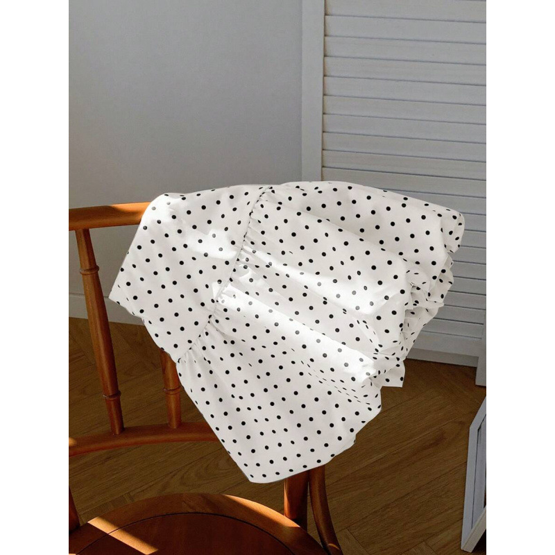 Fustă mini în A-line, cu imprimeu cu buline, țesătură din bumbac natural CVC, croială lejeră, stil retro