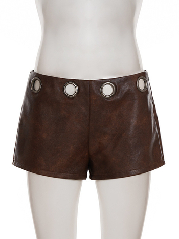 Слим къси панталони с кух метален пръстен и талия с кожеста текстура, полиестер + PU