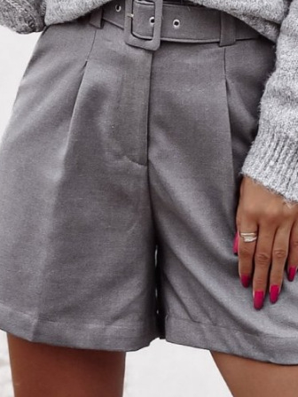 Șorturi de damă cu talie înaltă și curea, croială lejeră, lungime 3/4, amestec poliester-spandex