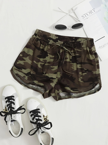 Γυναικείοι καμουφλαρισμένοι σορτς με κορδόνι, Y2K street hipster στυλ, πολυεστέρας με σπάντεξ, 90-95% πολυεστέρας, καλοκαίρι 2024