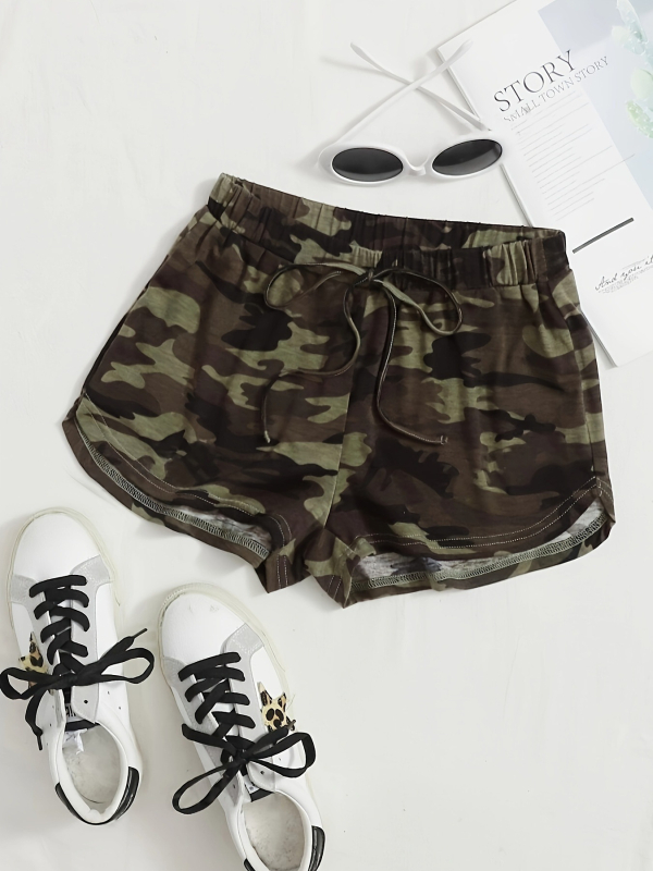 Γυναικείοι καμουφλαρισμένοι σορτς με κορδόνι, Y2K street hipster στυλ, πολυεστέρας με σπάντεξ, 90-95% πολυεστέρας, καλοκαίρι 2024