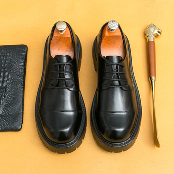 Ανδρικά Derby παπούτσια με στρογγυλή μύτη, PU επάνω μέρος, καουτσούκ σόλα, μεσαίο ύψος τακουνιού 3–5 εκ., χοντρό τακούνι