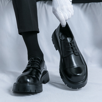 Ανδρικά Derby παπούτσια με στρογγυλή μύτη, PU επάνω μέρος, καουτσούκ σόλα, μεσαίο ύψος τακουνιού 3–5 εκ., χοντρό τακούνι