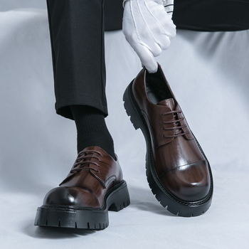 Ανδρικά Derby παπούτσια με στρογγυλή μύτη, PU επάνω μέρος, καουτσούκ σόλα, μεσαίο ύψος τακουνιού 3–5 εκ., χοντρό τακούνι