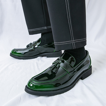 Ανδρικά Δερμάτινα Παπούτσια για Επιχειρηματικό Στυλ, επάνω μέρος από microfiber δέρμα, στρογγυλή μύτη με δερμάτινο καπάκι, χαμηλός ύψος, slip-on