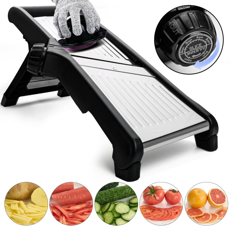 Reguliuojama mandolininė pjaustyklė daržovėms, daugiafunkcinis daržovių pjaustytuvas, ABS+SS+PP+TPR konstrukcija