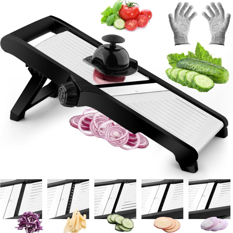 Reguliuojama mandolininė pjaustyklė daržovėms, daugiafunkcinis daržovių pjaustytuvas, ABS+SS+PP+TPR konstrukcija