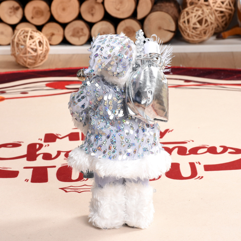 Pliušinis Kalėdų senelio figūrėlė, stovinti poza, spindintys akcentai, Kalėdinė dekoracija, prekės numeris 723