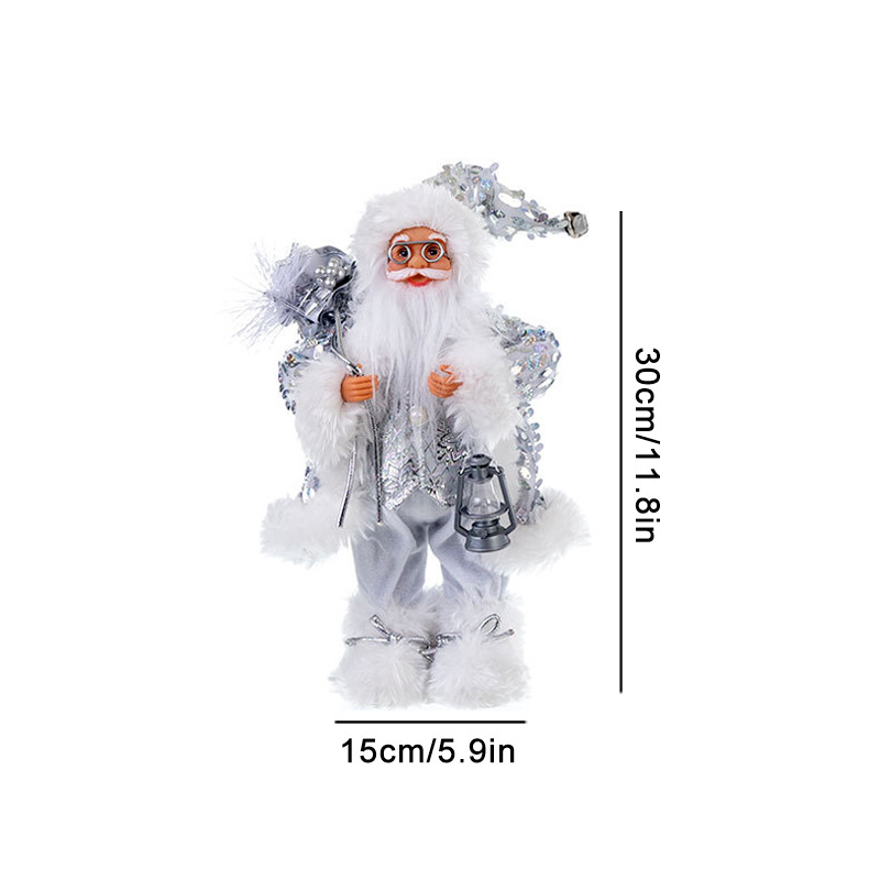 Pliušinis Kalėdų senelio figūrėlė, stovinti poza, spindintys akcentai, Kalėdinė dekoracija, prekės numeris 723