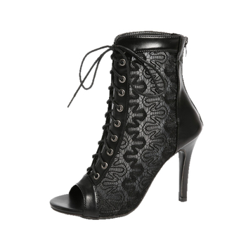 Sieviešu sandales ar tīklu augšdaļu, priekšējais aizsiets, pirksta forma – zivju atvere, plāns ļoti augsts papēdis