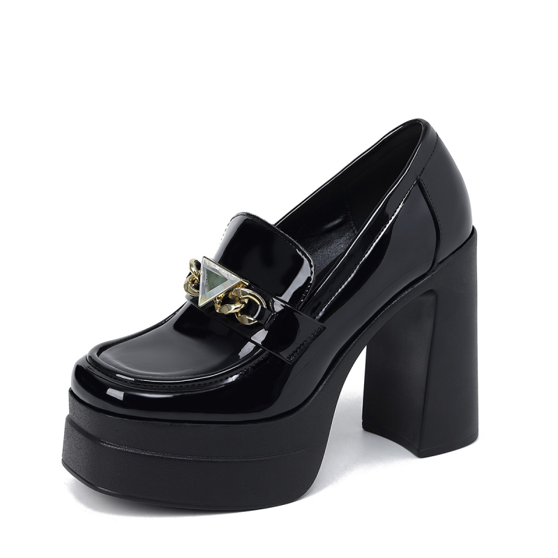 Pantofi dama cu toc înalt, vârf pătrat, piele PU, platformă, toc gros peste 8 cm, pentru purtare zilnică