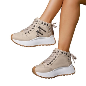 Γυναικείες casual ψηλές αθλητικές με λειτουργία αύξησης ύψους, στρογγυλή μύτη, καμβά επάνω, καουτσούκ σόλα.