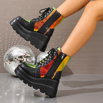 Ghete Martin cu partea superioară din PU, talpă din cauciuc, fermoar lateral, toc gros, sezon iarnă-toamnă, stil european și american