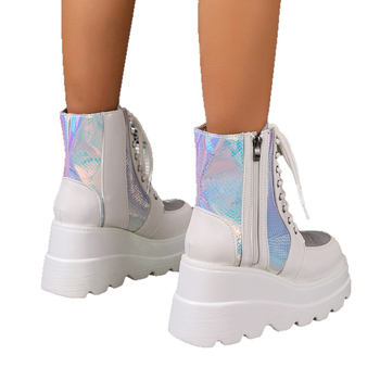 Ghete Martin cu partea superioară din PU, talpă din cauciuc, fermoar lateral, toc gros, sezon iarnă-toamnă, stil european și american