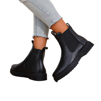 Botine Martin pentru femei, înalte, vârf rotund, toc mediu 3–5 cm, închidere cu cataramă, exterior microfibră, căptușeală din piele, talpă din cauciuc