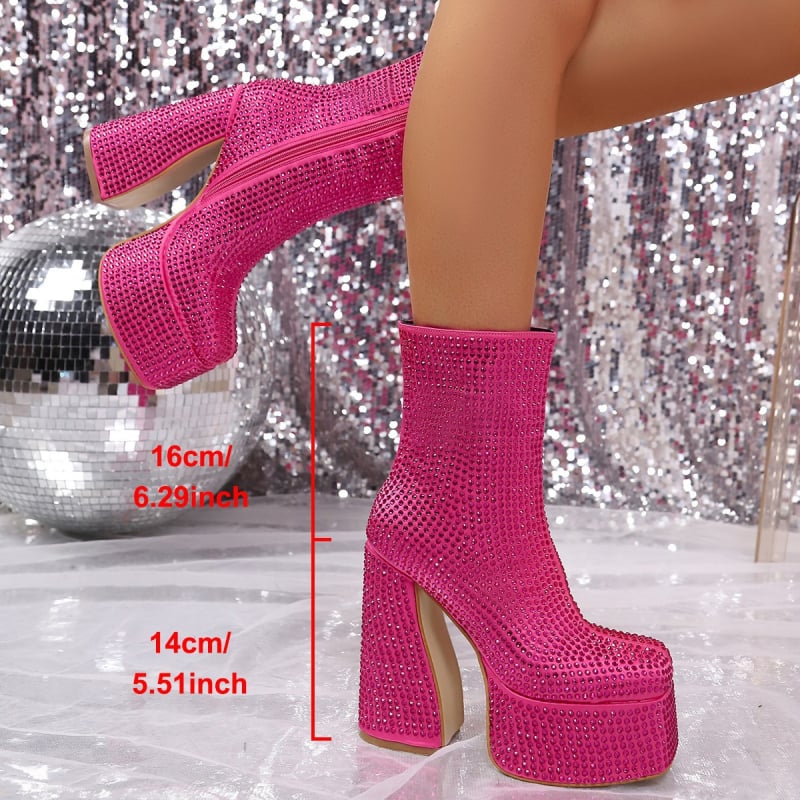 Botosei dama fashion cu vârf ascuțit, toc gros, toc foarte înalt (>8 cm), gambă joasă, fermoar lateral