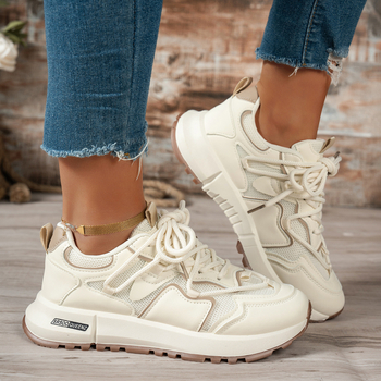 Pantofi sport femei pentru alergare cu partea superioară din PU+ plasă, talpă din cauciuc, închidere cu șiret, vârf rotund, înălțime medie a tocului 3–5 cm