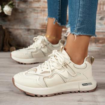 Γυναικεία αθλητικά παπούτσια με επάνω μέρος PU+δικτυωτό ύφασμα, σόλα από καουτσούκ, κορδόνια, στρογγυλή μύτη, μεσαίου ύψους τακούνι 3–5 εκ