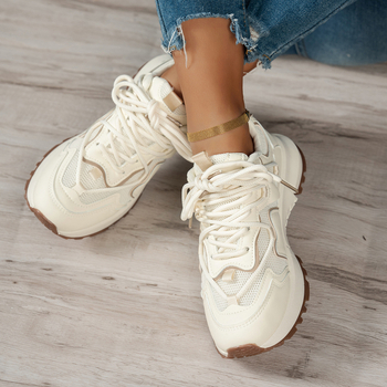 Γυναικεία αθλητικά παπούτσια με επάνω μέρος PU+δικτυωτό ύφασμα, σόλα από καουτσούκ, κορδόνια, στρογγυλή μύτη, μεσαίου ύψους τακούνι 3–5 εκ