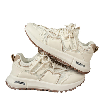 Γυναικεία αθλητικά παπούτσια με επάνω μέρος PU+δικτυωτό ύφασμα, σόλα από καουτσούκ, κορδόνια, στρογγυλή μύτη, μεσαίου ύψους τακούνι 3–5 εκ