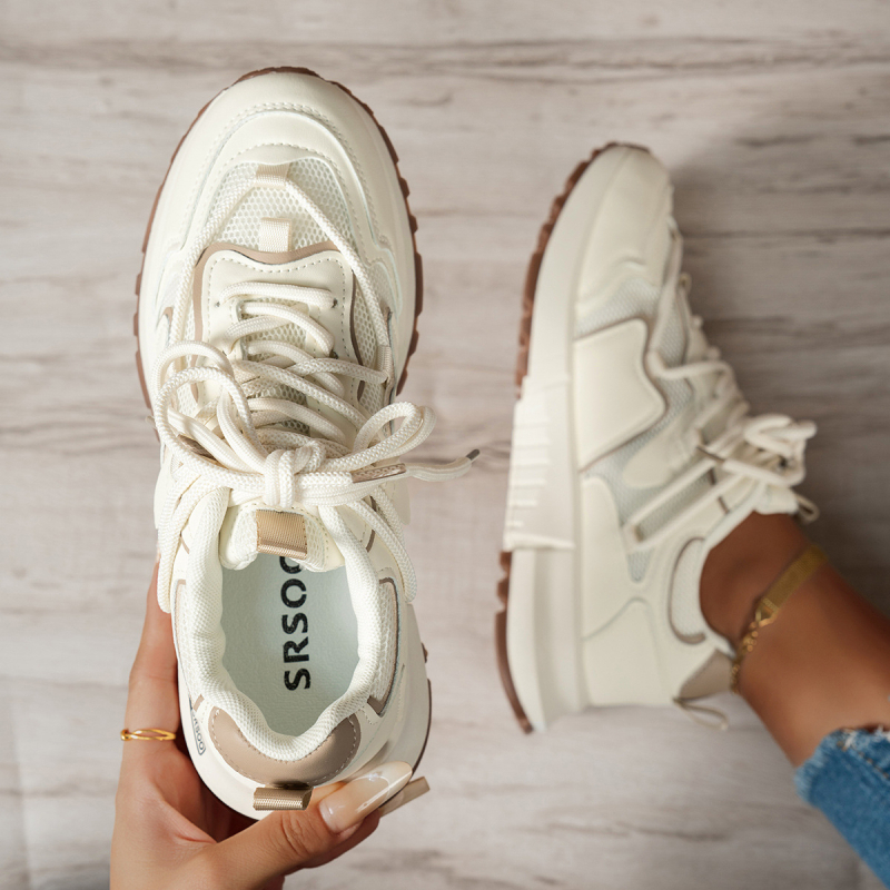 Pantofi sport femei pentru alergare cu partea superioară din PU+ plasă, talpă din cauciuc, închidere cu șiret, vârf rotund, înălțime medie a tocului 3–5 cm