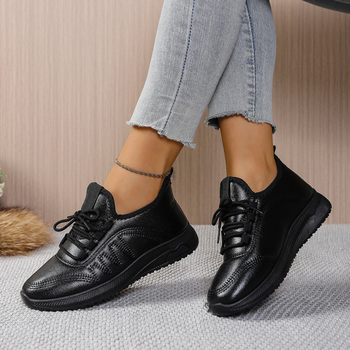 Pantofi casual damă din piele artificială, impermeabili, antiderapante, Slip-On, toc mediu 3–5 cm