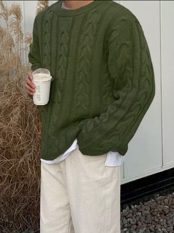 Пуловер от плетиво в корейски стил, свободна кройка, с кръгло деколте, дълги ръкави, дишаща материя от 100% полиестер