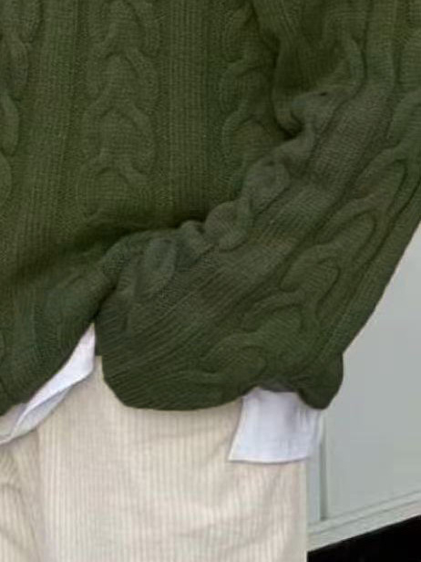 Pulover tricotat în stil coreean, croială lejeră, guler rotund, mâneci lungi, țesătură respirabilă din 100% poliester