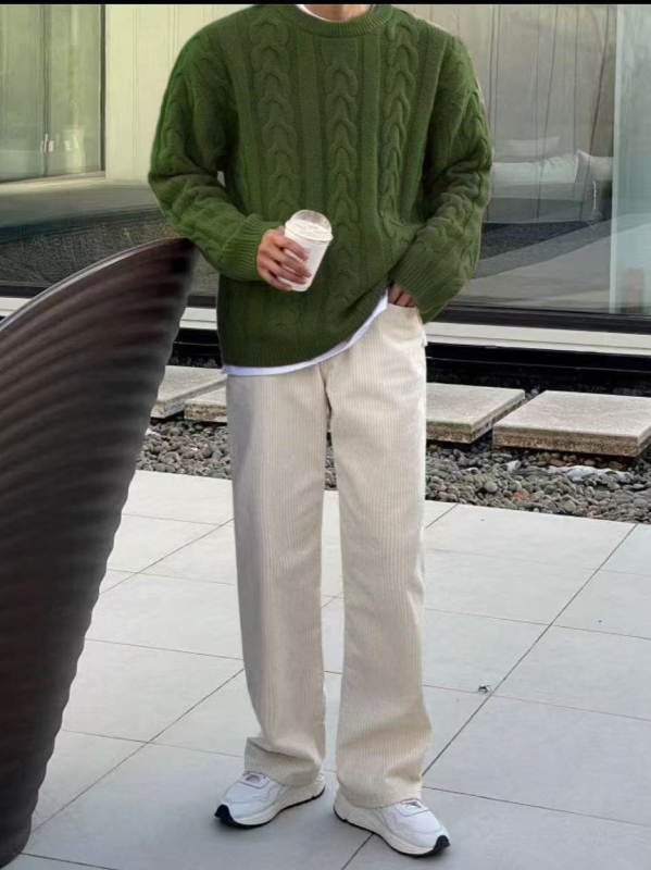 Pulover tricotat în stil coreean, croială lejeră, guler rotund, mâneci lungi, țesătură respirabilă din 100% poliester
