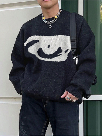 Пуловер с жакардова шарка, свободен силует, кръгло деколте, дълги ръкави, 100% полиестер