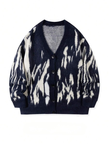 Cardigan bărbătești oversize cu decolteu în V, mâneci lungi, blocuri de culoare, tricot exterior din amestec de poliester