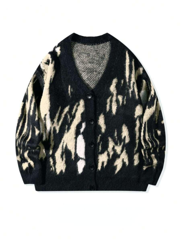 Cardigan bărbătești oversize cu decolteu în V, mâneci lungi, blocuri de culoare, tricot exterior din amestec de poliester