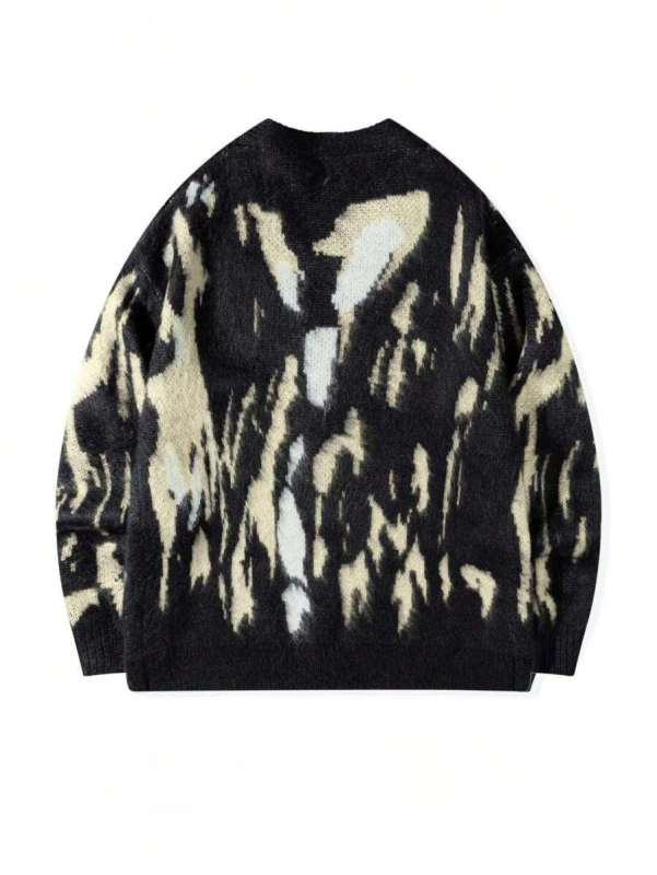 Cardigan bărbătești oversize cu decolteu în V, mâneci lungi, blocuri de culoare, tricot exterior din amestec de poliester