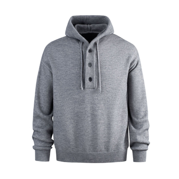 Мъжки пуловер с качулка от плетиво, дълги ръкави, средна дебелина, акрил 45,2%, есен 2025.