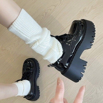 Moteriški odiniai bateliai su kvadratine nosimi, priekinis raištelis, žemas viršus, gumos platforma