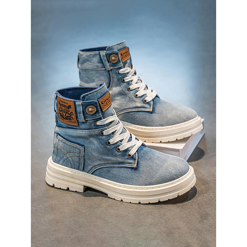 Unisex čizme s vezicama, uzorak lubanje, PVC gornji dio, okrugli nos, klinasti potplat 4–6 cm, bez podstavlja