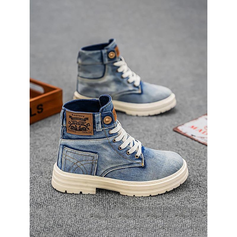 Unisex čizme s vezicama, uzorak lubanje, PVC gornji dio, okrugli nos, klinasti potplat 4–6 cm, bez podstavlja