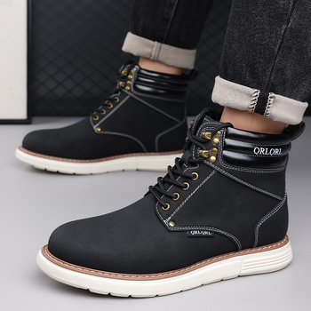 Μαρτίν μποτς υψηλού ύψους, Unisex, PU επάνω, Καουτσούκ σόλα, Στρογγυλή μύτη, Χαμηλό τακούνι 1–3 εκ