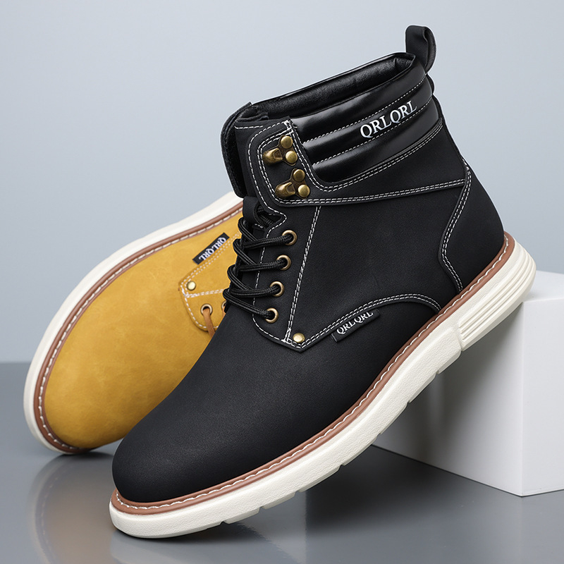 Martin zābaki ar augstu augšdaļu, Unisex, PU augšdaļa, gumijas zole, apaļš purns, zems papēdis 1–3 cm