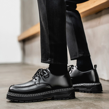 Ανδρικά Δερμάτινα Παπούτσια, PU Άνω, PVC Σόλα, Στρογγυλή Μύτη, Αδιάβροχα & Αντιολλισθητικά, Καθημερινό Επιχειρηματικό Στυλ