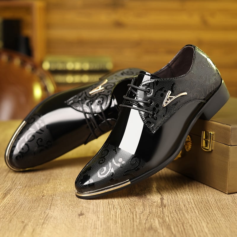 Pantofi de afaceri pentru bărbați, partea superioară PU, talpă din cauciuc, vârf ascuțit, Slip-On, talpă joasă