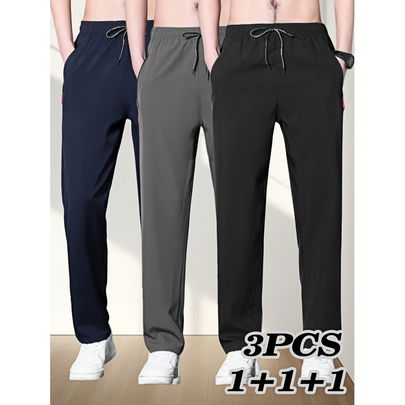 Pantaloni casual bărbați, croi lejer, țesătură Lycra, căptușeală de fleece, talie elastică, pentru toate anotimpurile