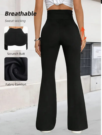 Дамски спортни панталони за йога с леко разширение, висока талия, дълги, 95% полиестер