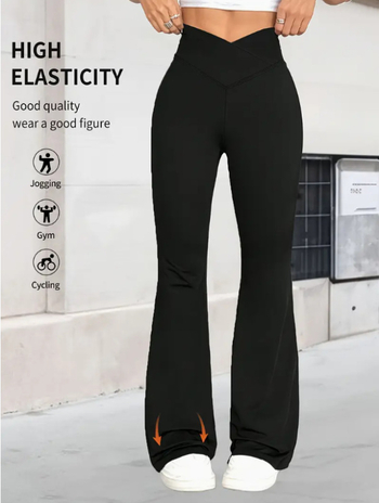 Дамски спортни панталони за йога с леко разширение, висока талия, дълги, 95% полиестер