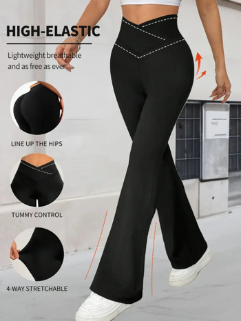 Női jóga nadrág, 95% poliészter, magas derekú, enyhén bővülő lábszár, hosszú